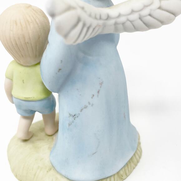Vintage Angels Unlimited Blue Guardian Angel w Boy Duck Figurine 1985 Sanmyro - Picture 6 of 7
